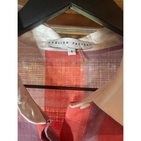 English Factory Plaid Dress Small Red/Pink Checkered Cotton/Linen - Picture 4 of 7